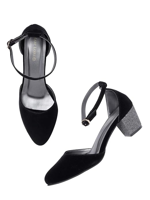 Marc Loire Women’s Pointed Toe Block Heel Fashion Sandals with Buckled Ankle Strap