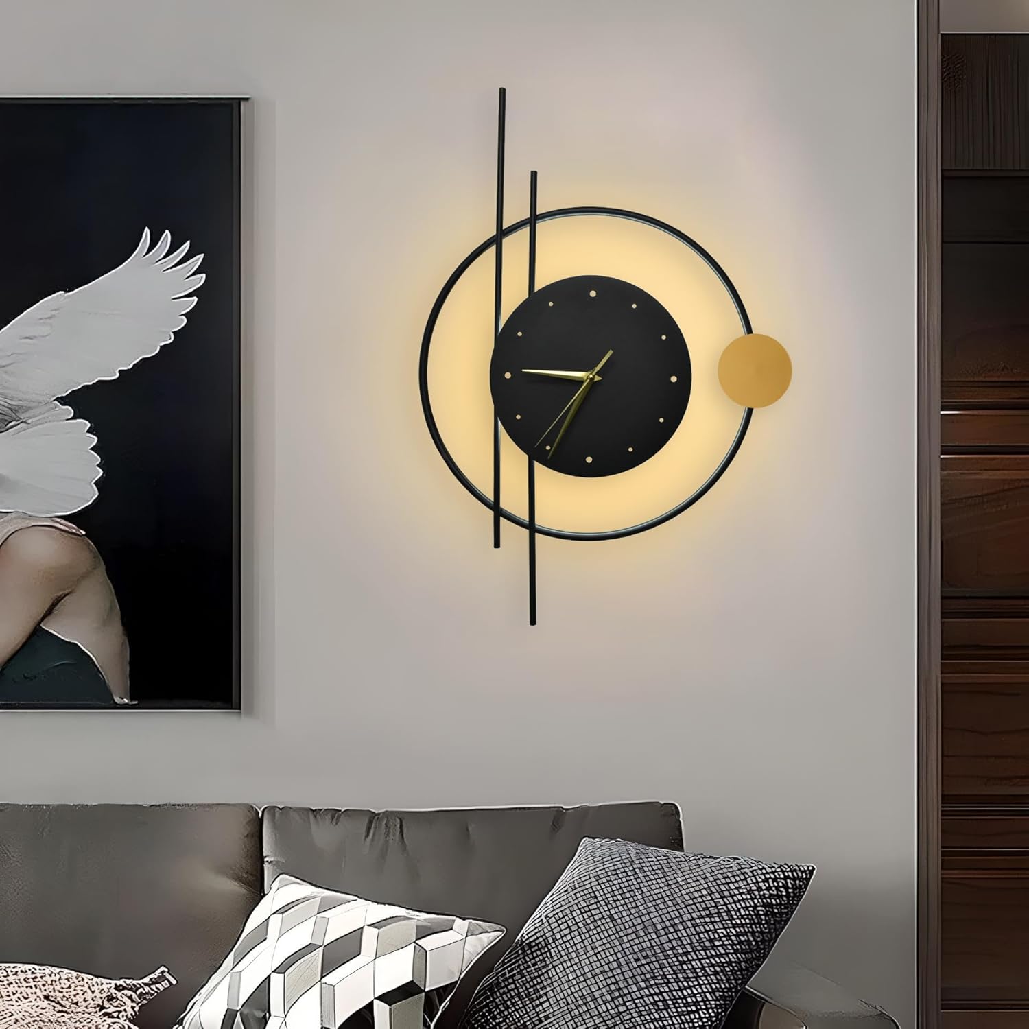 Smartway® Denric 6 Watt LED Wall Lamp with Clock Modern Decorative Wall Light with 3 Light Modes (Warm, Natural & Cool White) | Bedroom, Living Room & Bedside