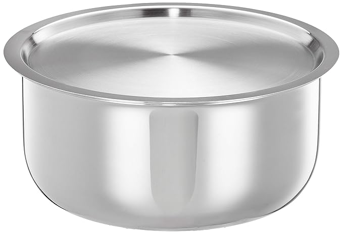 Amazon Brand - Solimo Triply Tope with Stainless Steel Lid | 24cm | 5 L | Gas & Induction Compatible | Silver