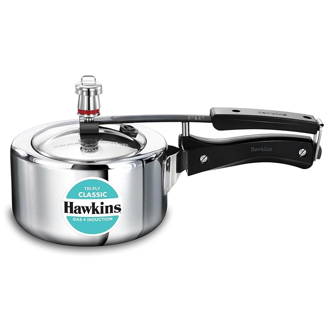 Hawkins Classic 1.5 Litre Triply Stainless Steel Pressure Cooker | Straight Body | Induction & Gas Compatible | Ideal for 1–2 persons | ISI Certified | Guaranteed for 5 year | Silver (SSTCL15)