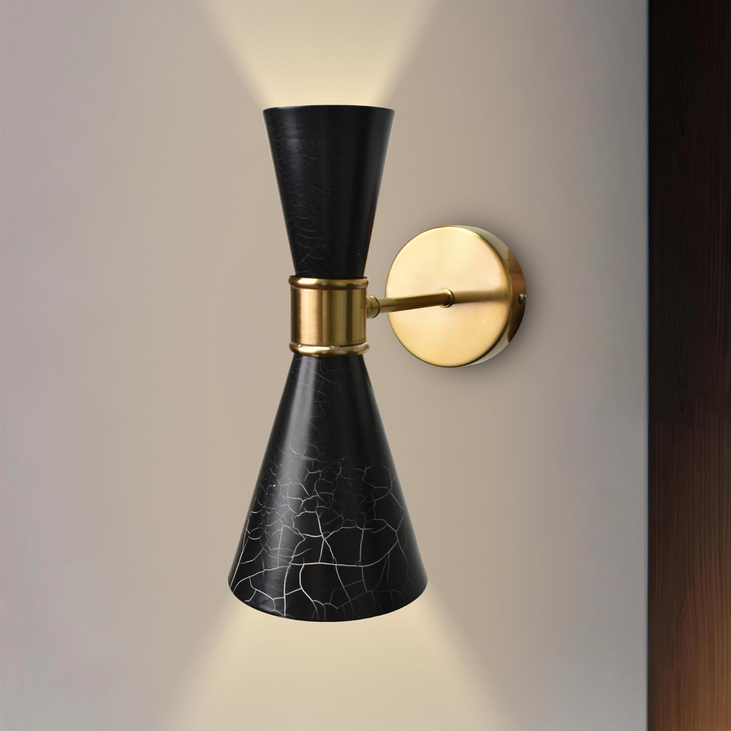 Smartway® Hoot Black Decorative Wall Lamp | Modern Dual Cone LED Wall Light | Up & Down Wall Sconce for Living Room, Bedroom, Hallway & Indoor Décor | E27 Bulb Compatible (Bulb Not Included)
