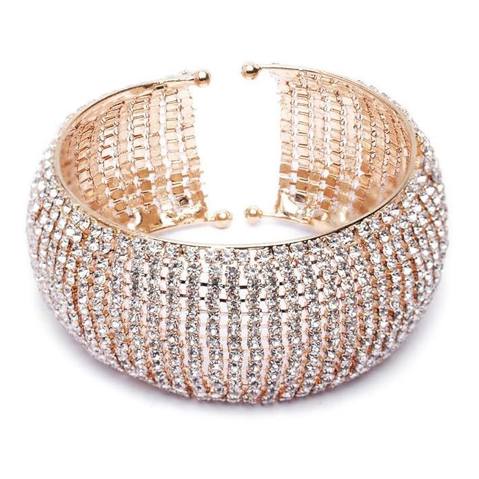Shining Diva Fashion 18k Rose Gold and Silver Plated Adjustable Crystal Cuff Bracelet for Women and Girls
