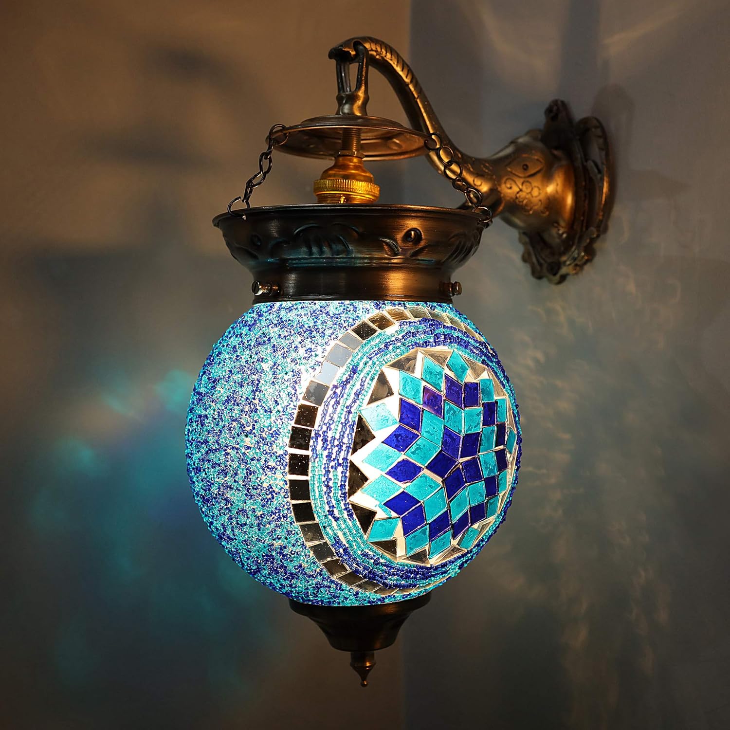 Homesake® Antique Turkish Mosaic Heritage Style Wall Lamp, Glass Wall Bracket (Elephant, Blue