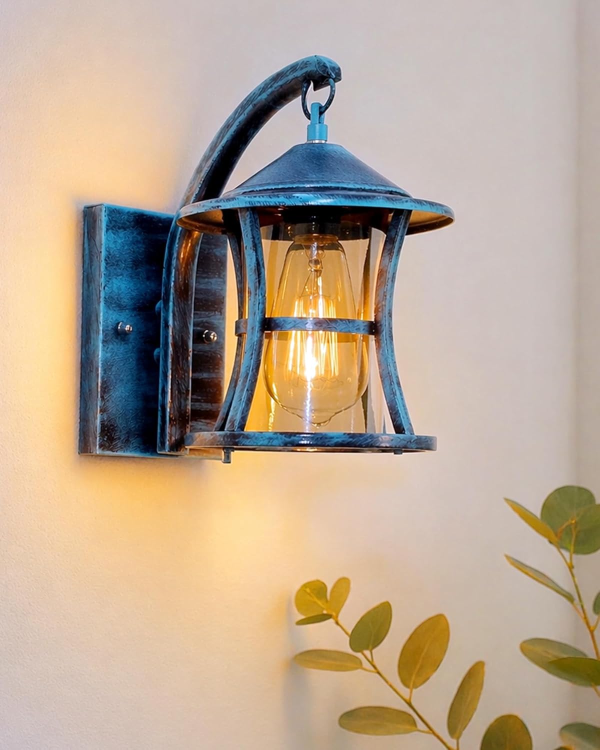 Homesake ® Rustic Wall Light Fixtures, Rustic Algae Indoor Vintage Wall Sconce Industrial Lamp Fixture Glass Shade Farmhouse Metal Sconces for Bedroom Living Room Café, Corridor, Wall Chimney, Blue