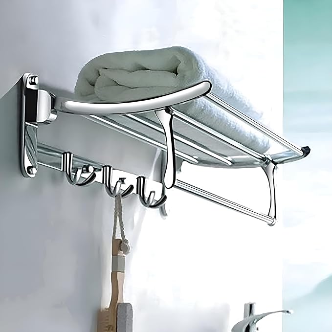 Plantex Stainless Steel Folding Towel Rack for Bathroom, Towel Rod Holder, Bathroom Accessories(24 Inch-Chrome)