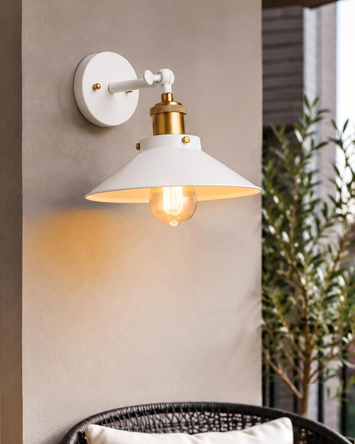 Homesake@ Edison White Wall Cone Shade Lamp, Swing Wall Light - Antique Gold (Bulb Included)