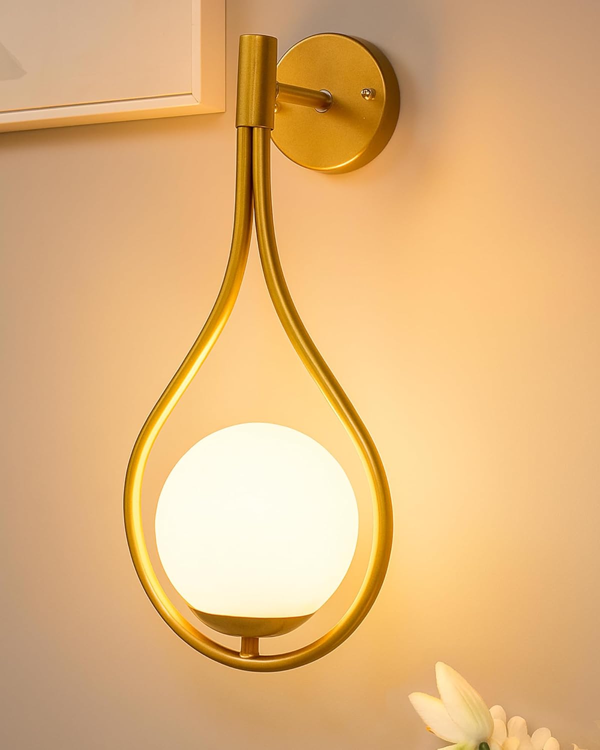 Homesake® Modern Glass Wall Lamp, Wall Mounted Sconces,Mid-Century Bedroom Bedside Movement Light (Gold Water Drop)