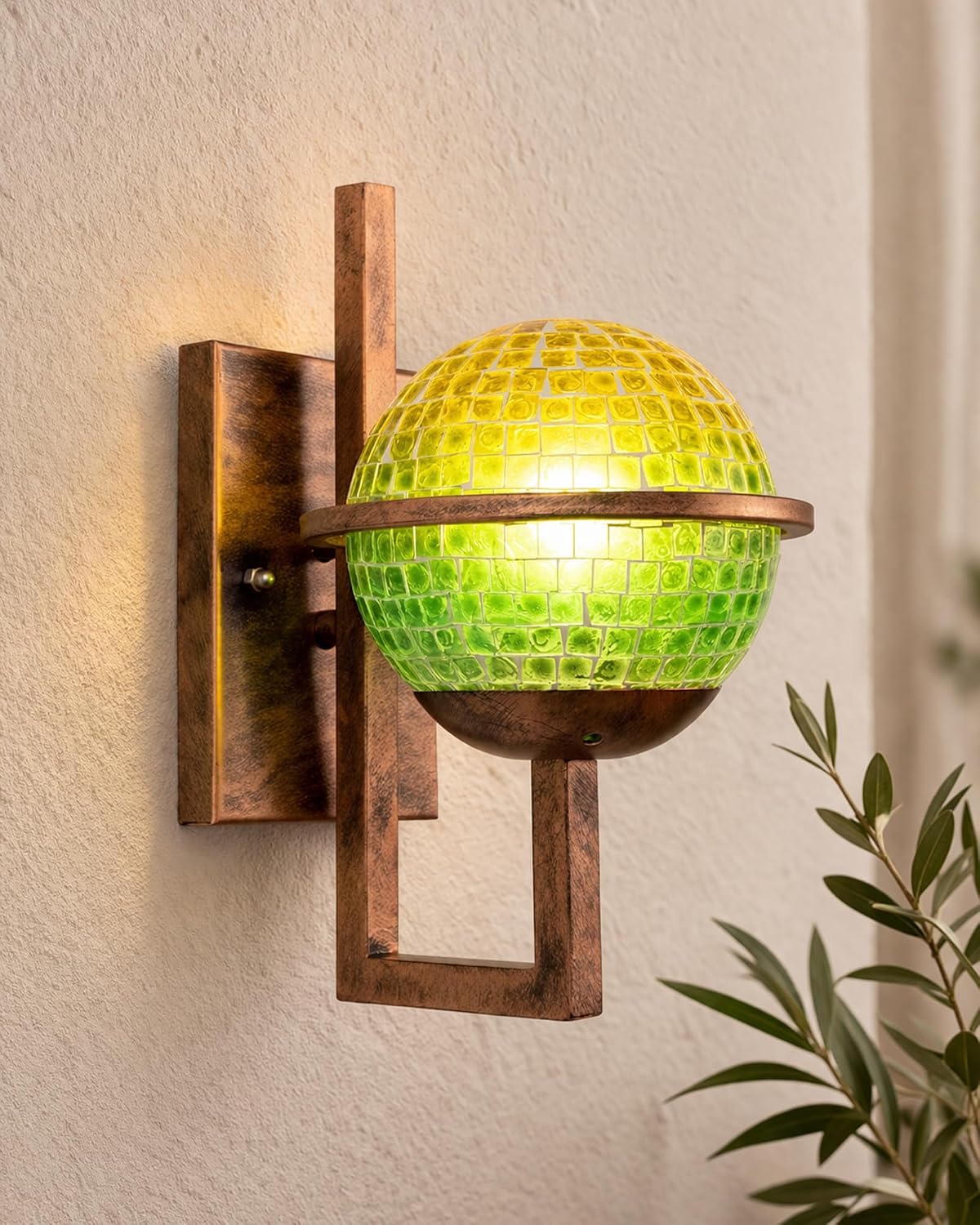 Homesake® Rustic Wall Lamp with Oil Rubbed Rust Finish | Vintage Industrial Wall Light Fixture for Bedroom, Living Room, Hallway, Café, Farmhouse Home Décor Indoor Wall Sconce (Green)