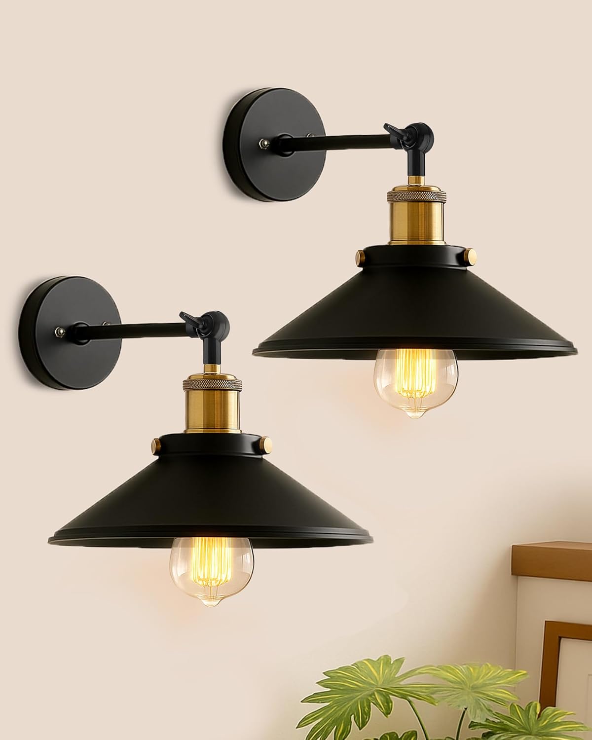 Homesake Wall Lamps, Edison Cone Shade Pendant Vintage Hanging Wall Light, Diwali Decoration Items for Home Decor, Diwali Lights for Decoration for Home - (Antique Gold)