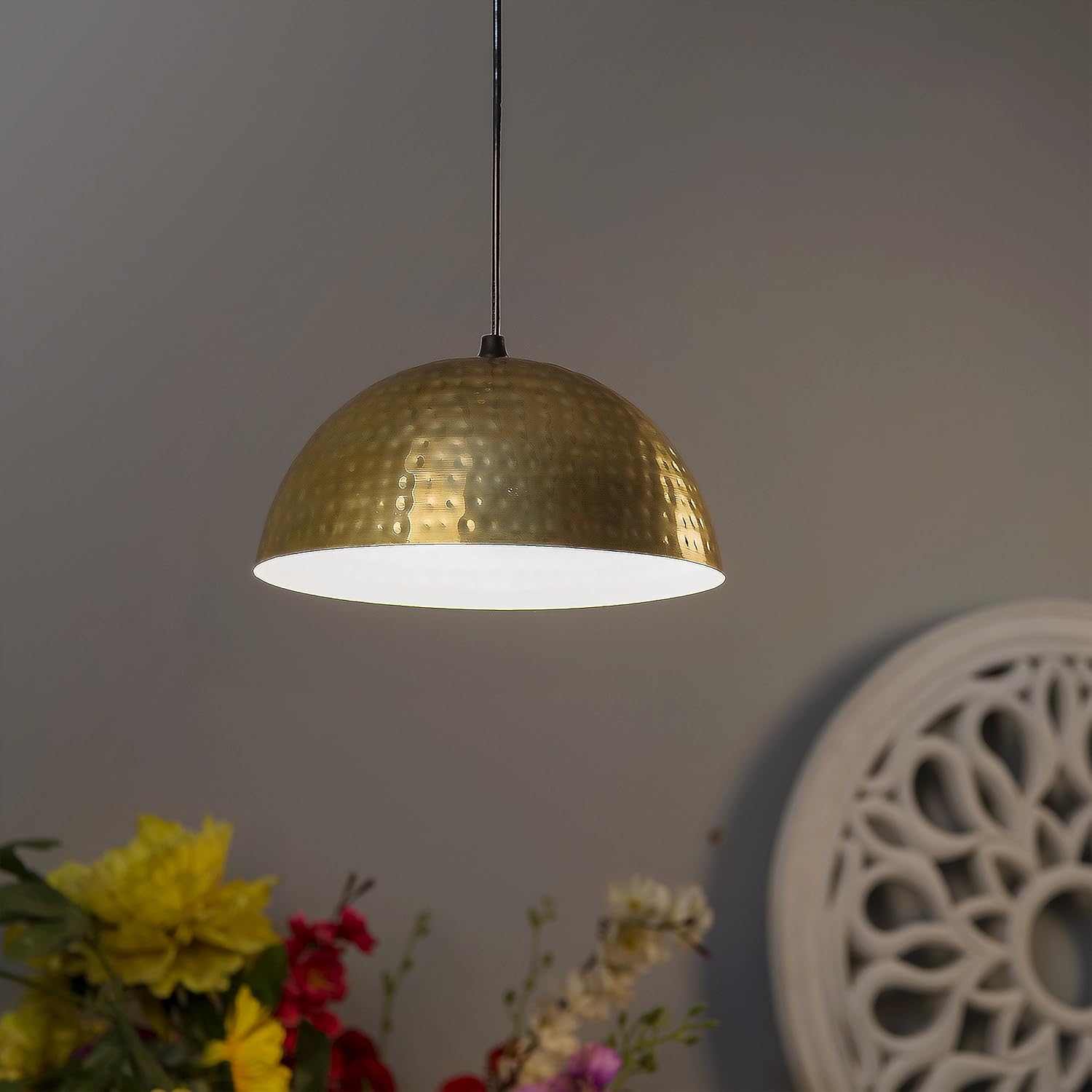 Homesake Handcrafted Metal Pendant Light, Golden Finish, Hammered Texture, Modern Ceiling Fixture, Warm Lighting, Home Decor, Living Room, Dining Room, Bedroom, Hanging Light,Decorative,Contemporary
