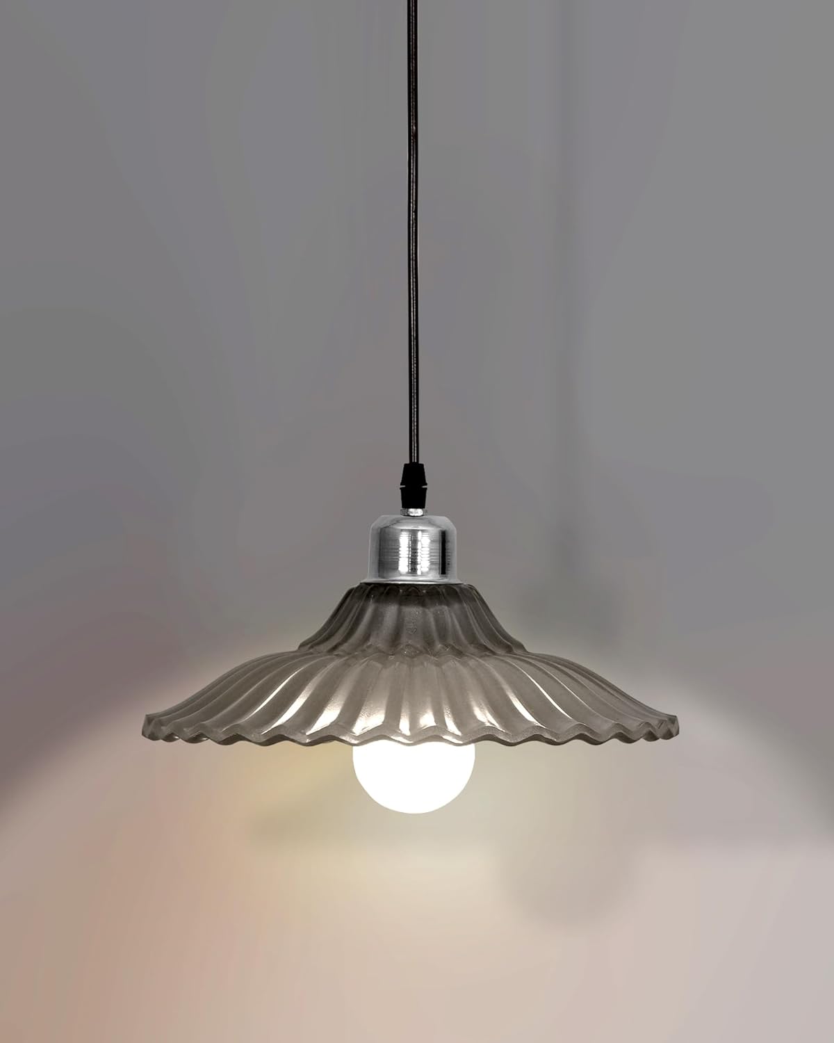 Homesake ® 40W Classic Ribbed Antique Silver Glass Pendant Hanging E27 Nordic Glass Ceiling LED Filament Light.