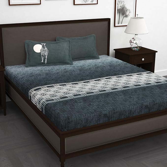 Story@Home 260TC Bedsheet for King Size Bed | Cotton Bedsheet | Abstract King Size Bed Sheet Cotton with 2 Pillow Covers (270 X 270 Cm, Grey) | Perfect for Diwali Gifting/Festive Gifting