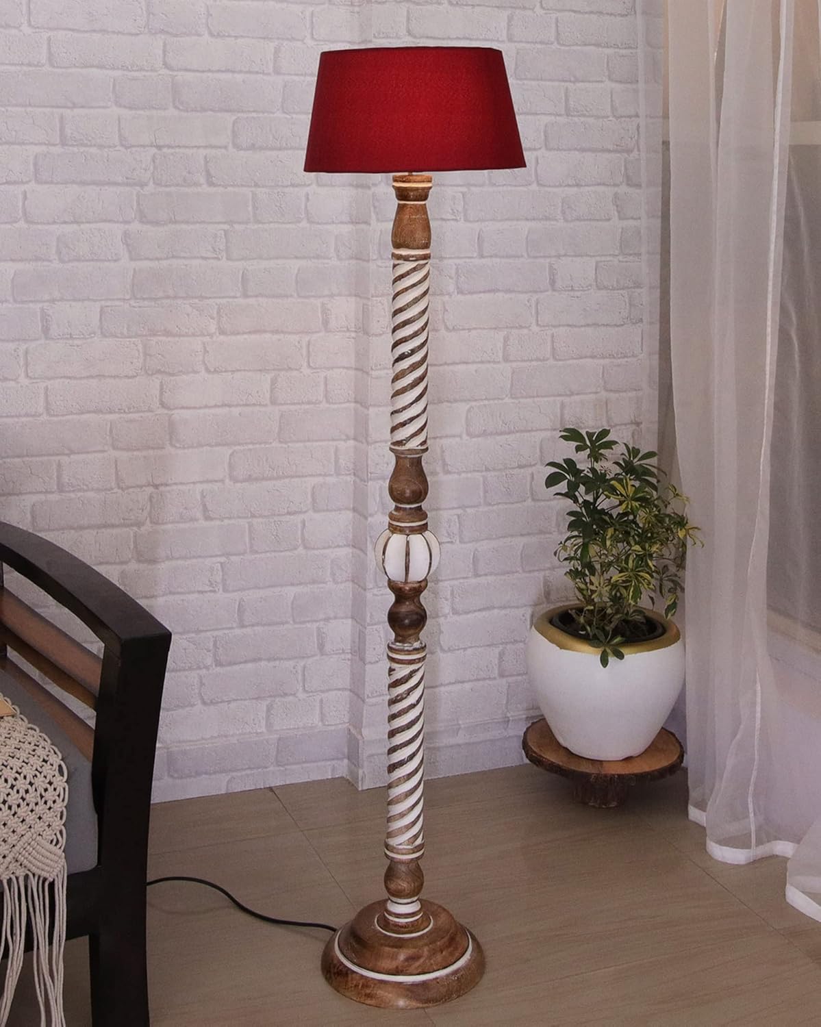 Homesake® Antique Wooden Floor Lamp for Living Room | Standing lamp | Corner Lamp for Living Room | Side Lamp for Bedroom | Night Ligh Decoration (Twister Red)