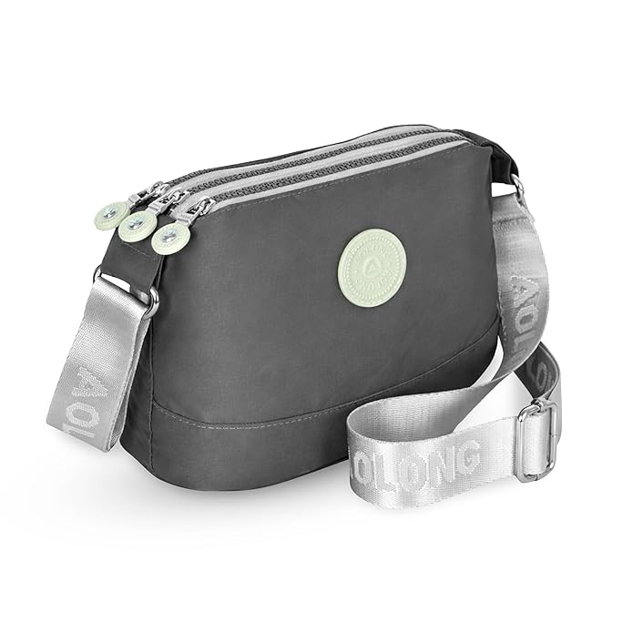 Storite Women's Stylish Lightweight Sling Crossbody Shoulder Bag, Portable Travel Handbag with Multiple Zipper Compartments & Adjustable Strap (Grey, 26x8x18cm)