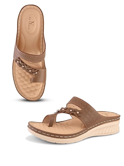 XE Looks Women’s Casual Comfort Sandals with Floral Embellished Strap & Soft Cushioned Footbed