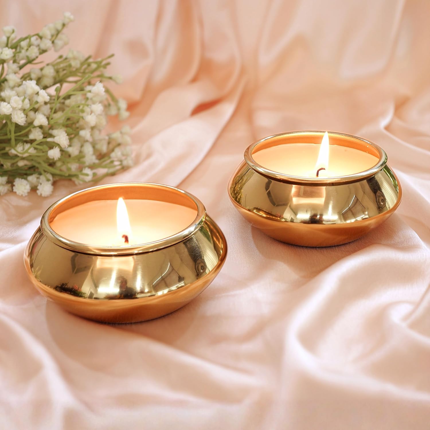 BEHOMA Pebble Pot Metal Scented Candle Set | Gold Decorative Romantic Jar Candles Bowls for Home Décor | Luxury Festive Gifting Living Room Table Décor | Christmas Valentine Gifts (Set of 2)