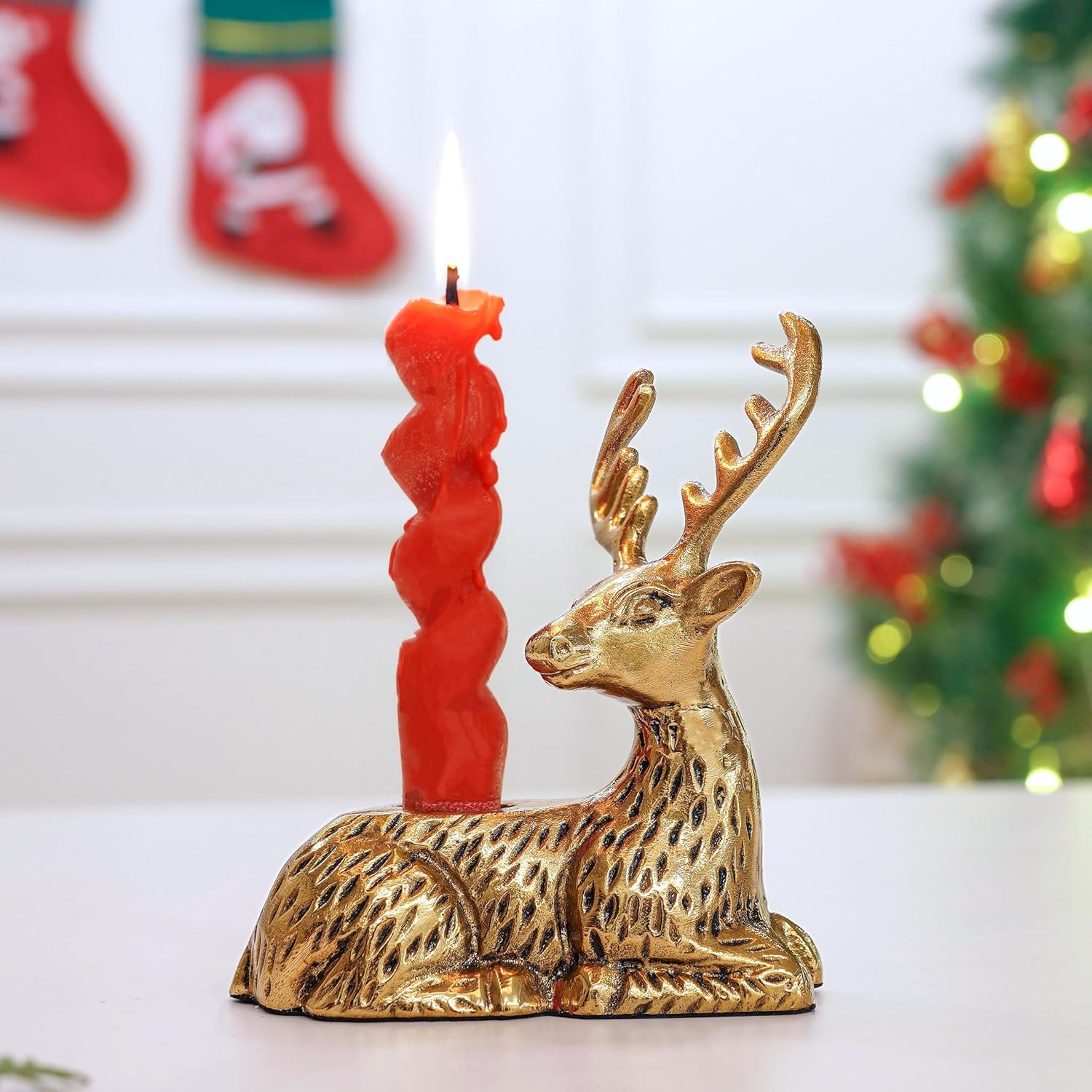 Behoma Reindeer Figurine Candle Holder for Home Decoration | Antique Gold Deer Decorative Stag Candle Stand for Home Décor | Valentine’s Gift for men | Anniversary, Wedding, House Warming, Return Gift