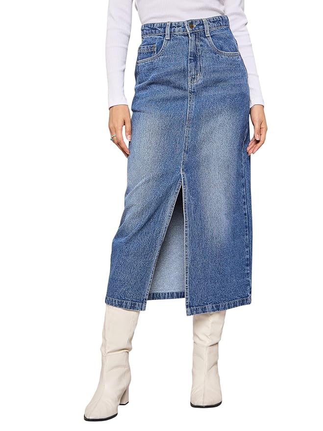 sassafras Basics Women's Trendy Midi Skirt – High-Waist Fit, Elegant Party to Casual Outfit for Women