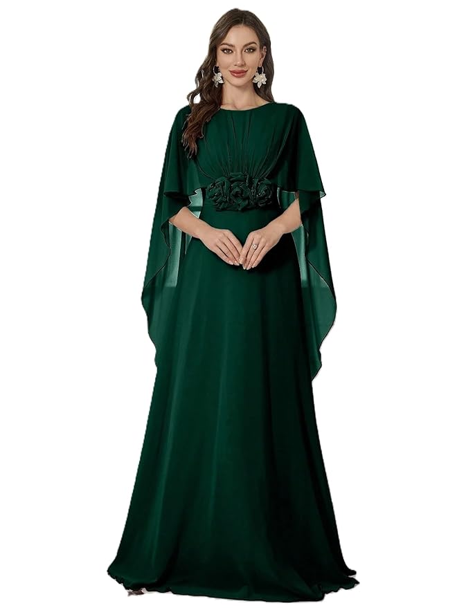 Dress for Women ||Graceful Off-Shoulder Round Neck Shawl Sleeve Handcrafted Floral Embellished Maxi Dress with Elegant (D-01-02)