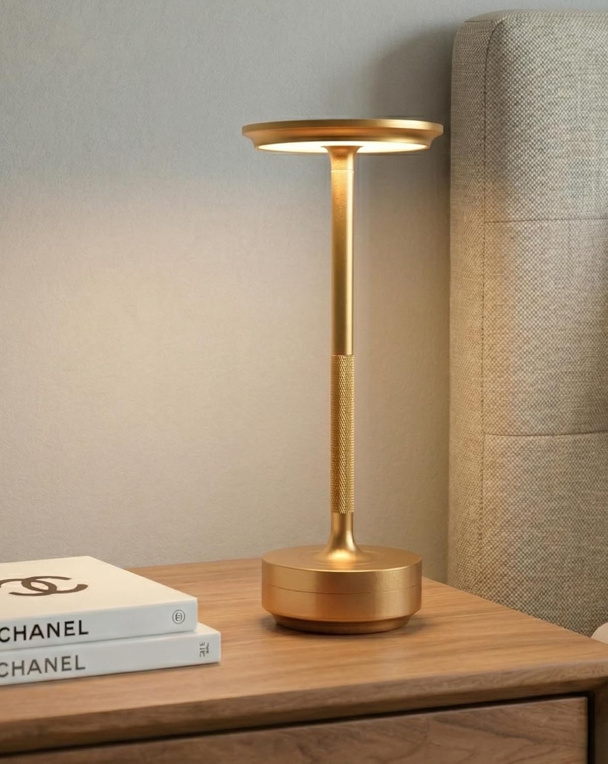 NYRWANA Table Lamp | 2000mAh Battery | Home Decor, Lamp, Lamps for Bedroom and Living Room, Stepless Dimming, 3 Colour Touch Control, USB-C Charging (Metal - Gold)