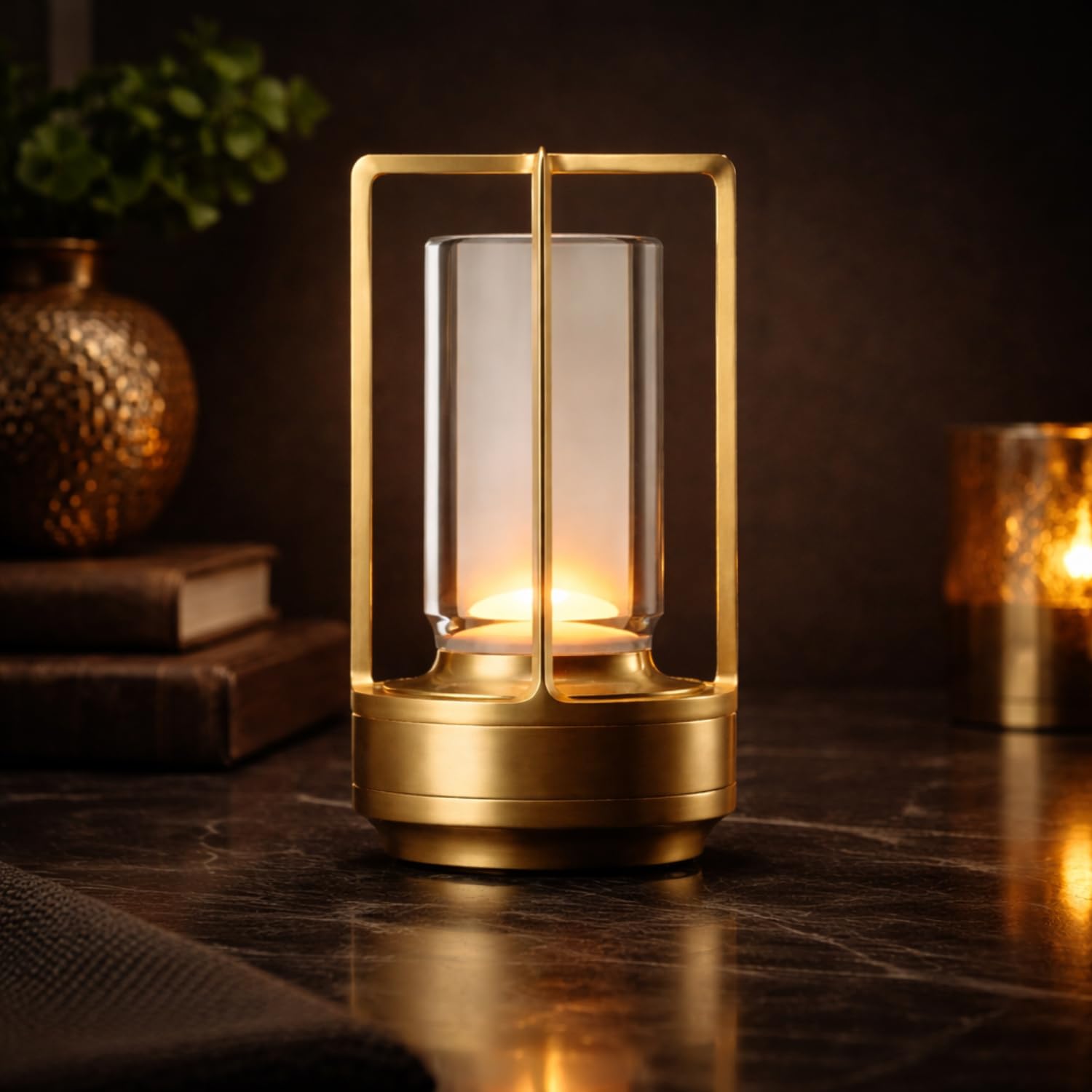 NYRWANA Table Lamp | 2000mAh Battery | Home Decor, Lamp, Lamps for Bedroom and Living Room, Stepless Dimming, 3 Colour Touch Control, USB-C Charging (Metal - Gold)