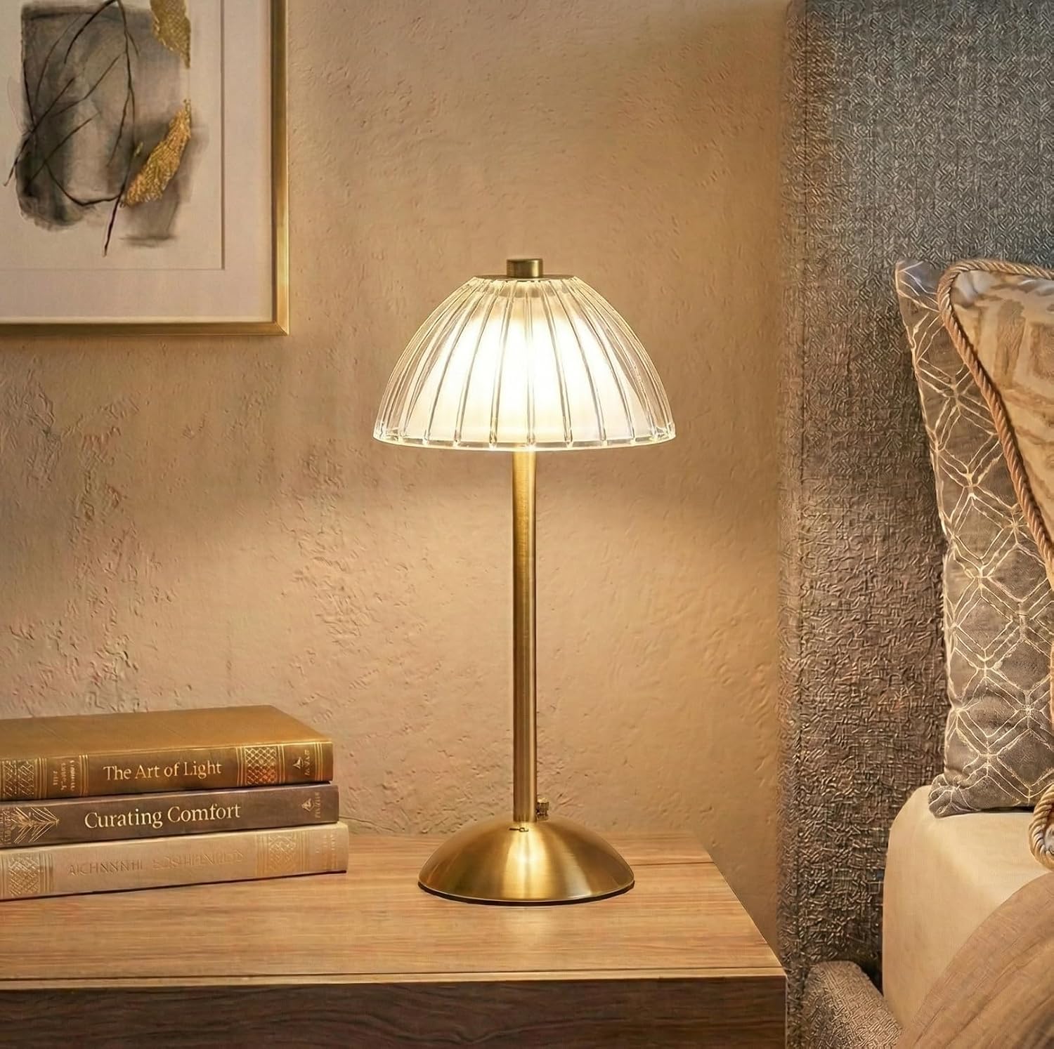 NYRWANA Table Lamp | 2000mAh Battery | Home Decor, Lamp, Lamps for Bedroom and Living Room, Stepless Dimming, 3 Colour Touch Control, USB-C Charging (Metal - Gold)