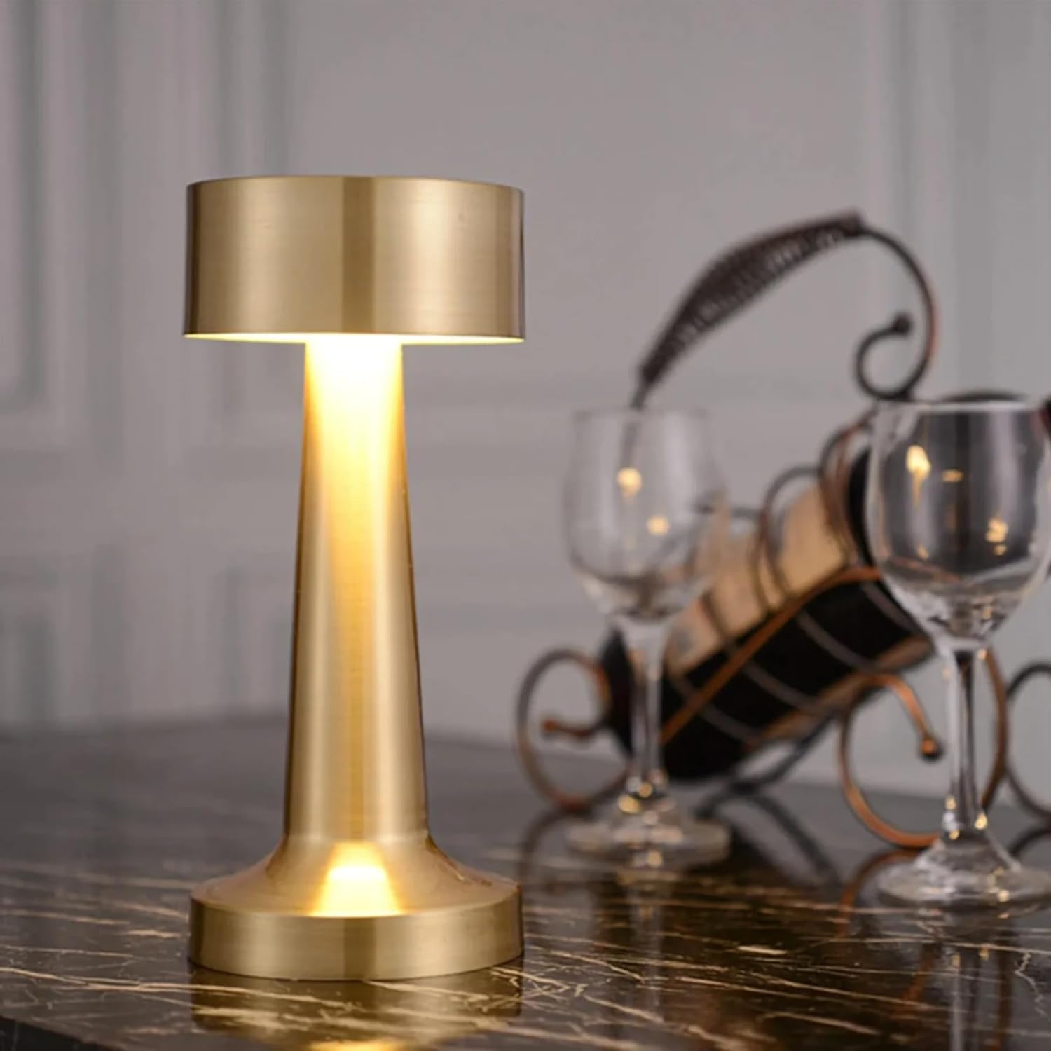 NYRWANA Table Lamp | 2000mAh Battery | Home Decor, Lamp, Lamps for Bedroom and Living Room, Stepless Dimming, 3 Colour Touch Control, USB-C Charging (Metal - Gold)