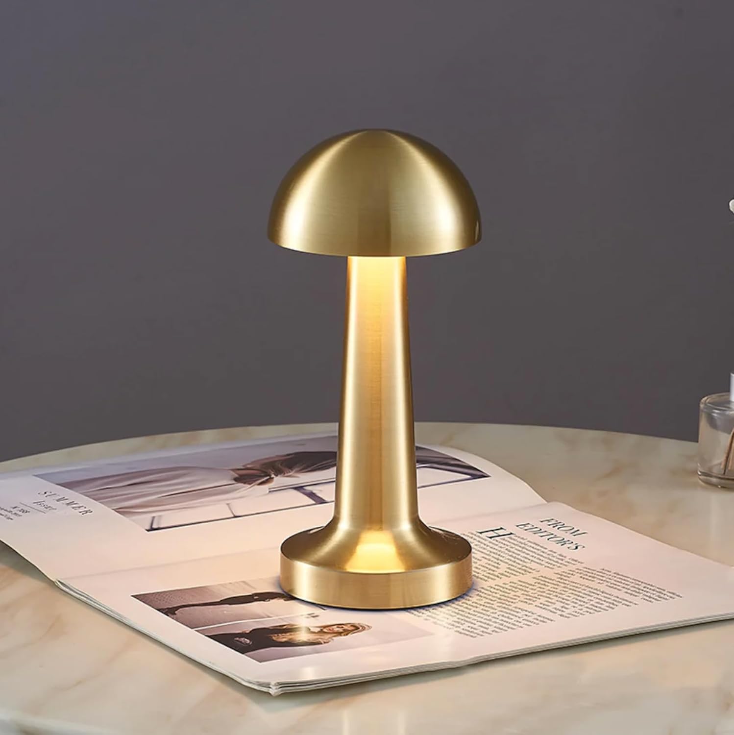 NYRWANA Table Lamp | 2000mAh Battery | Home Decor, Lamp, Lamps for Bedroom and Living Room, Stepless Dimming, 3 Colour Touch Control, USB-C Charging (Metal - Gold)