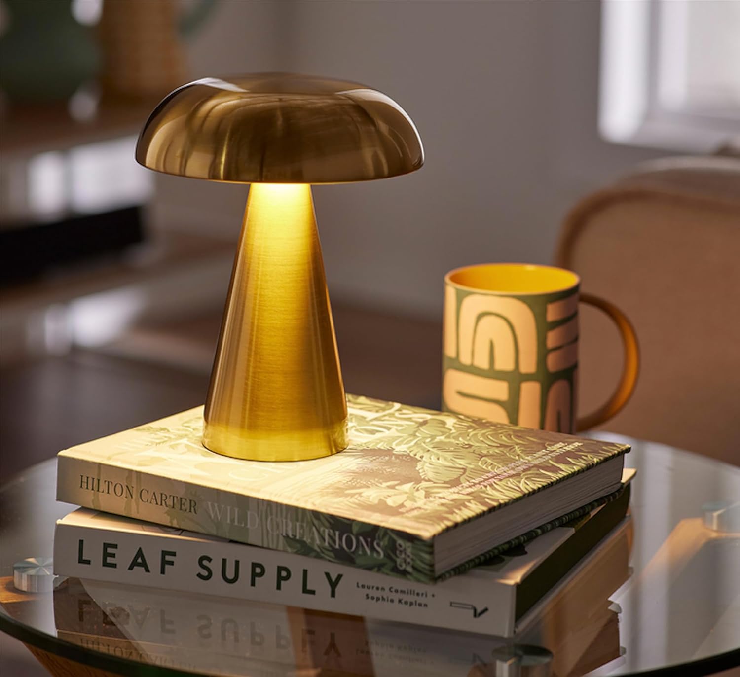 NYRWANA Table Lamp | 2000mAh Battery | Home Decor, Lamp, Lamps for Bedroom and Living Room, Stepless Dimming, 3 Colour Touch Control, USB-C Charging (Metal - Gold)