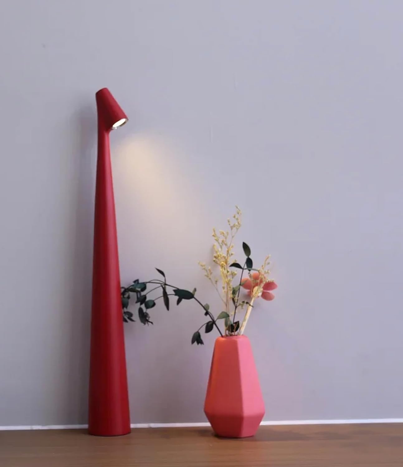 NYRWANA Table Lamp | 2000mAh Battery | Home Decor, Lamp, Lamps for Bedroom and Living Room, Stepless Dimming, 3 Colour Touch Control, USB-C Charging (Metal - Red)