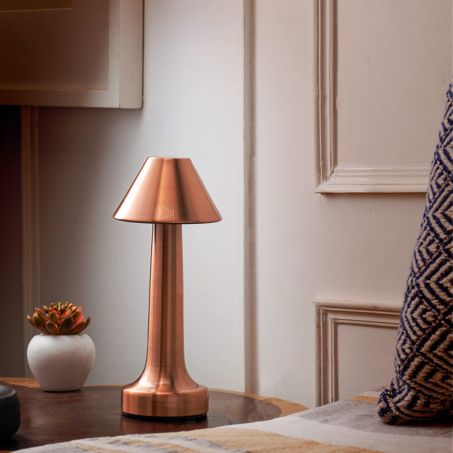 NYRWANA Table Lamp | 2000mAh Battery | Home Decor, Lamp, Lamps for Bedroom and Living Room, Stepless Dimming, 3 Colour Touch Control, USB-C Charging (Metal - Rose Gold)