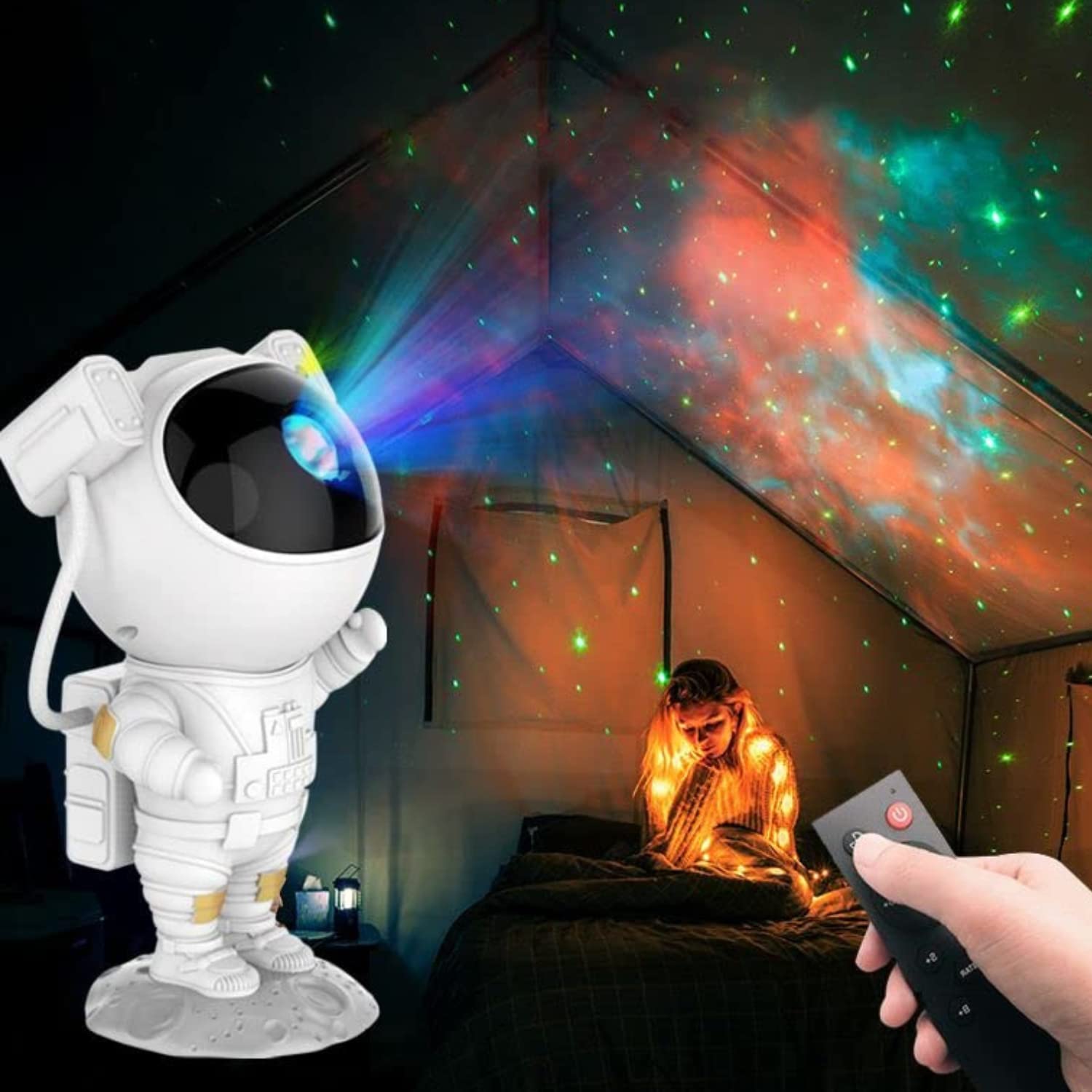 NYRWANA Astronaut Projector Night Lamp for Kids & Bedroom, Birthday Gift for Kids, Cute Table Lamp, Silicone Rechargeable Lamps with Charging Plug, Valentine Gift for Girlfriend (Multicolor)