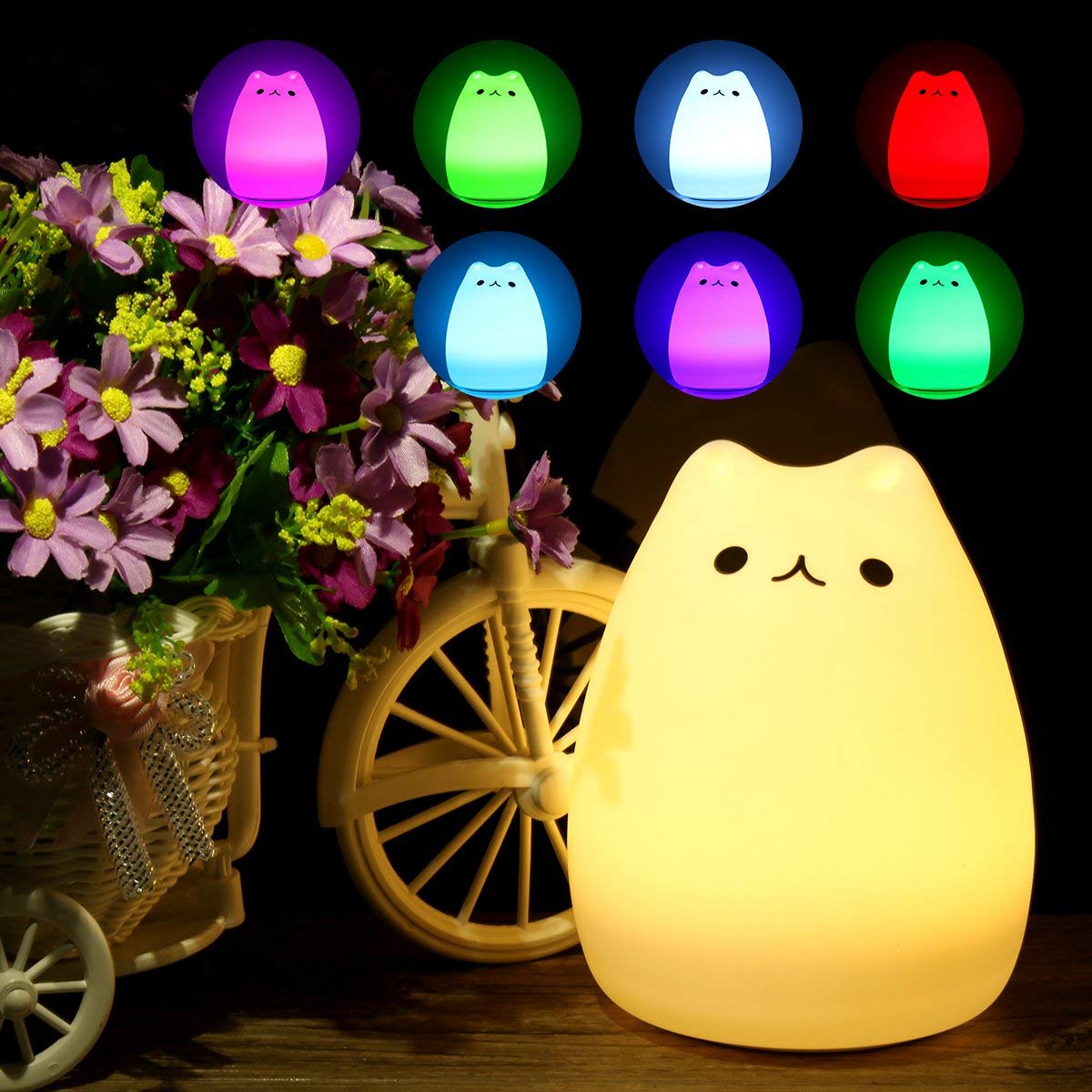 NYRWANA Cat Light, Night Lamp for Kids, Night Light for Bedroom, Birthday Gift for Kids, Cute Table Lamp, Silicone Rechargeable Lamps with Charging Plug, Valentine Gift for Girlfriend (Multicolor)