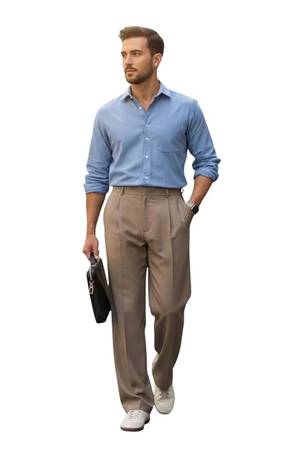 KOTTY Men’s Wide Leg Casual Style Korean Trousers with Relaxed Fit Tailoring Modern Structured Design for Professional Wear