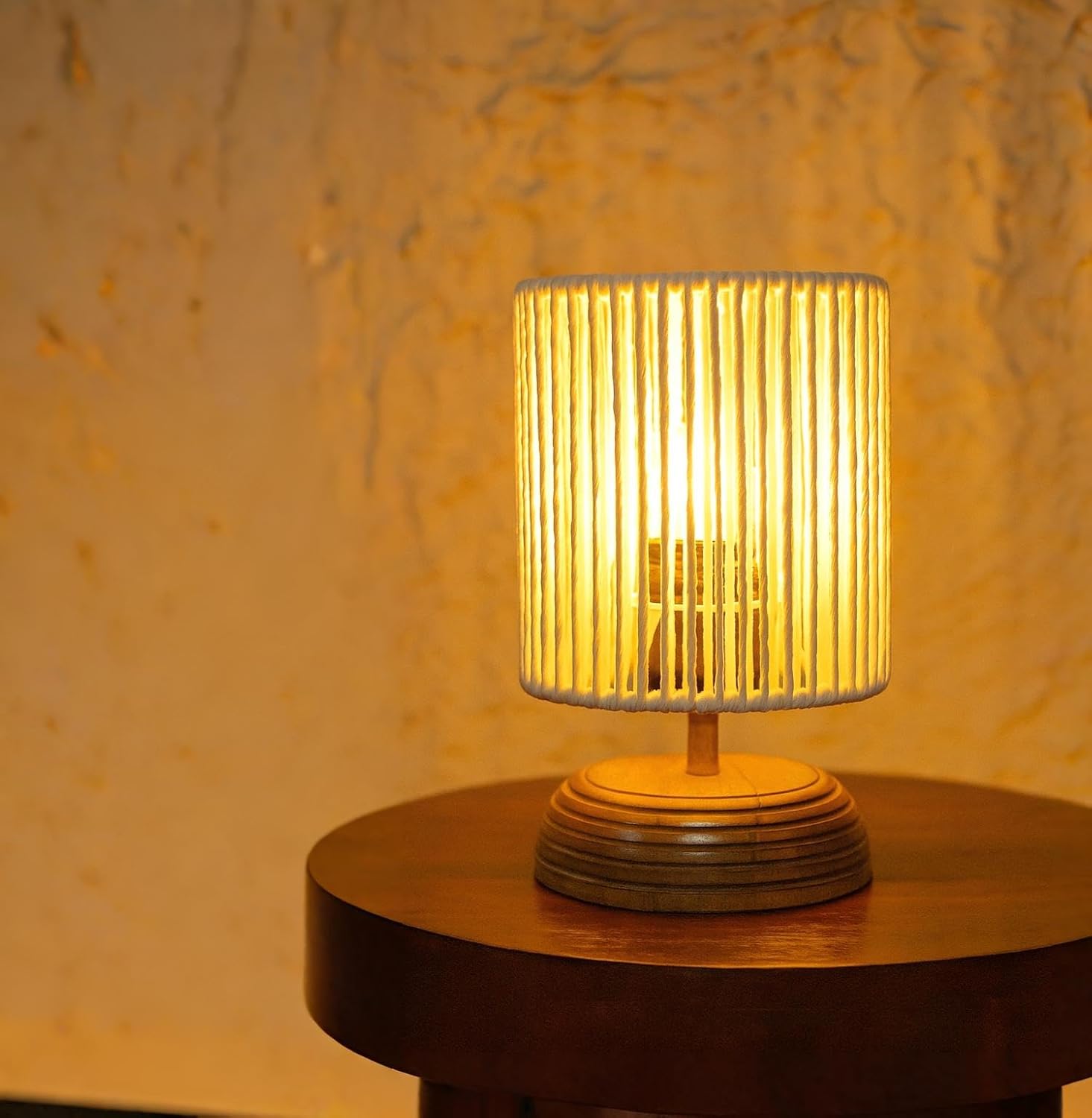 Ikari Homes Boho Rustic Ray Table Lamp I Night Lamp for Bedroom Bedside & Center Table Lamp I Warm Ambient Cozy Lamp I Rattan Lamp I Size 21.5 x 12.7 cm - (Bulb Not Included)