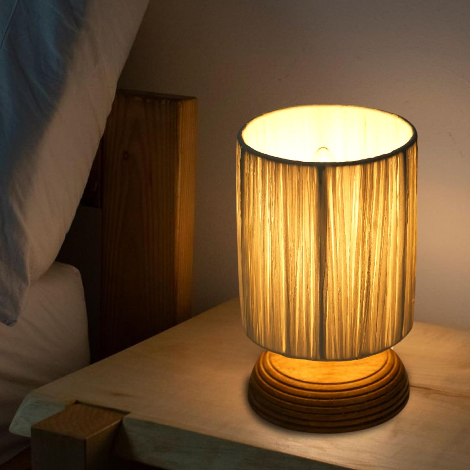 Ikari Homes TerraGlow Raffia Table Lamp - Boho Style - White Color Shade - 8 x 5 in