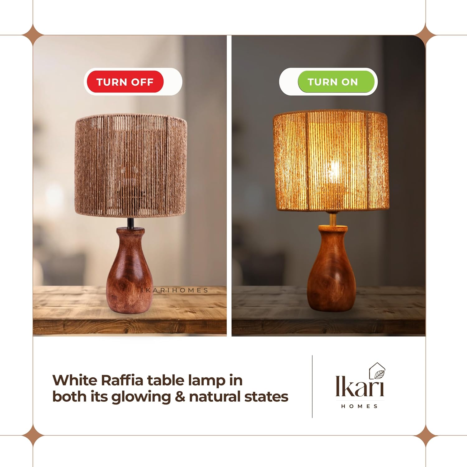 Ikari Homes Boho Raffia Table Lamp I Center Table Lamp for Restaurant I Office Desk Lamp I Night Lamp Bedroom I Home Decor Items I Size 13.5 in x 8 in (Twisted Raffia)