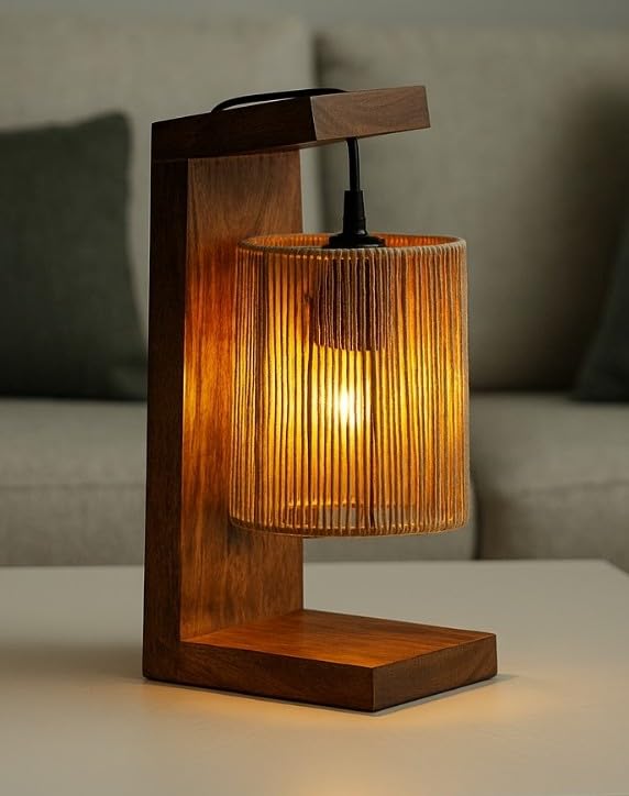 Ikari Homes Vintage Table Lamp I Indonesian Rattan Cane with Braided Wire I Boho Table lamp for Bedroom/Living Room/Office Desk/Restaurants - (Twisted Raffia)