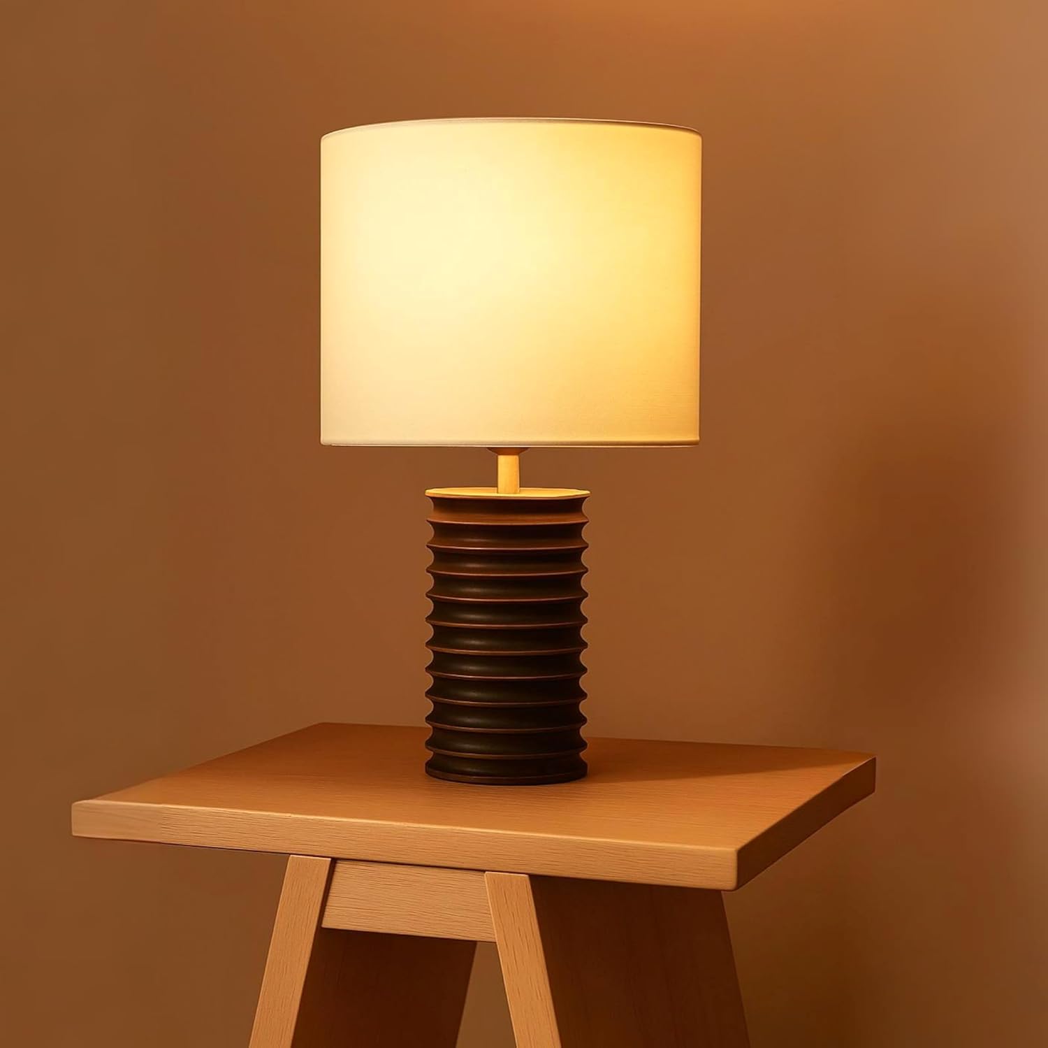 Ikari Homes Luna Glow Wooden Table Lamp Brown | Size: 25.5 x 25.5 x 48 cm | Decorative Wooden Bedside Table Lamp for Bedroom | Modern Night Lamp for Living Room, Study Table & Home Décor