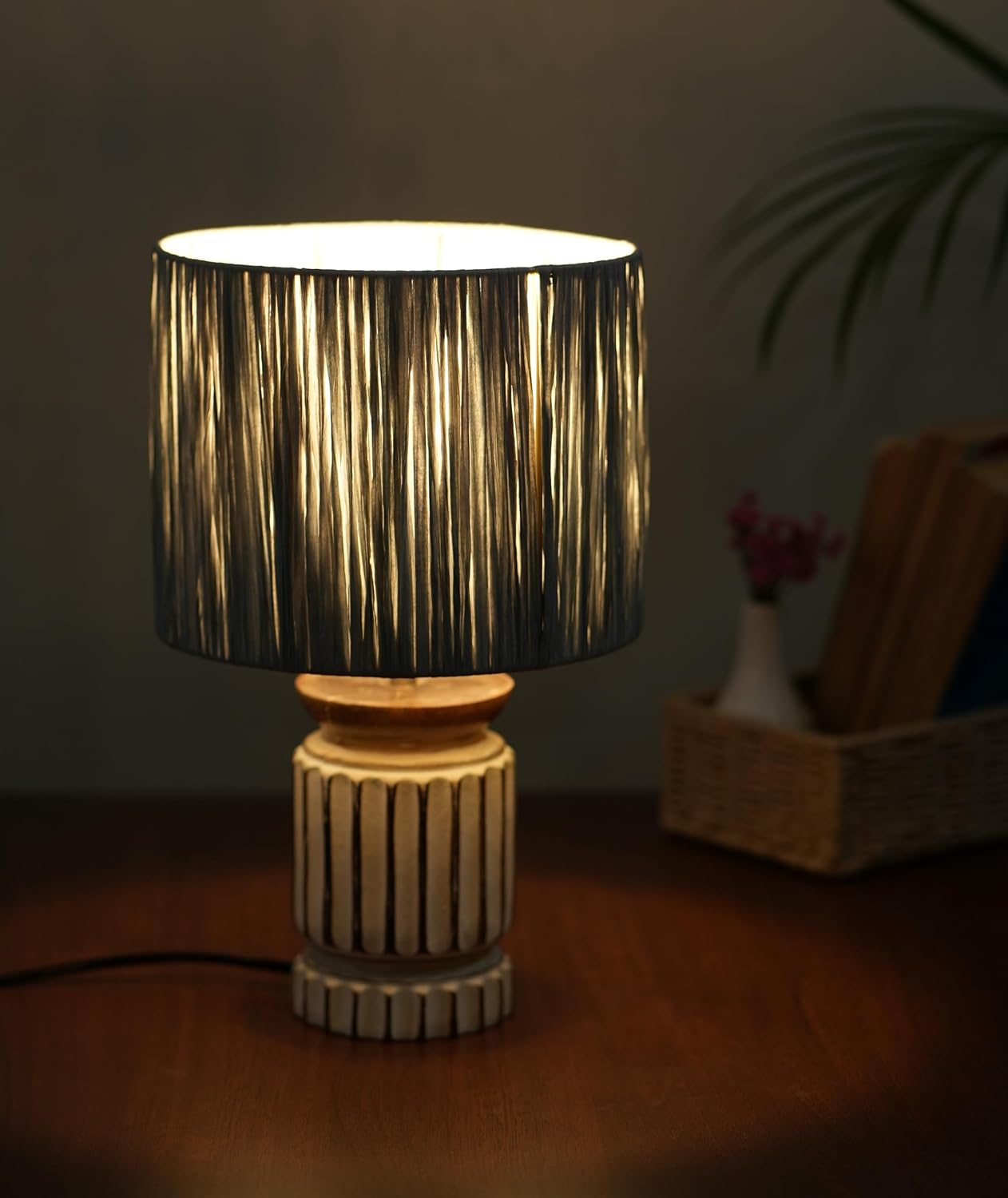 Ikari Homes Twilight Raffia Table Lamp I Natural Eco Friendly Lamp I Bedside Lamp I Center Table Lamp for Restaurant I Office Desk Lamp I Night Lamp Bedroom I Home Decor Items I Size 13.5 in x 8.1 in