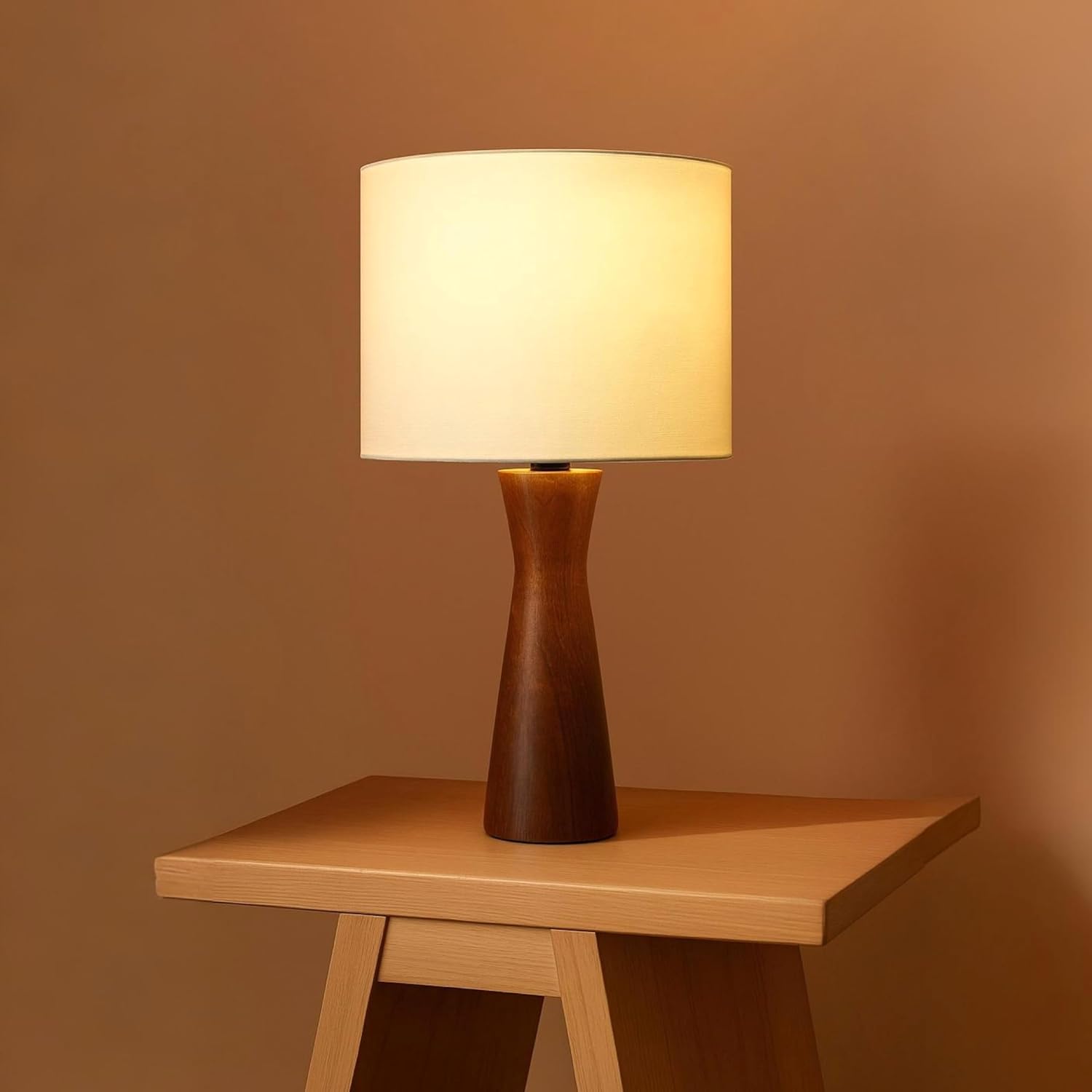 Ikari Homes Luna Stem Boho Wooden Table Lamp Brown | Size: 25.5 x 25.5 x 48 cm | Decorative Bedside Night Lamp for Bedroom | Bohemian Table Lamp for Living Room, Study Table & Home Décor