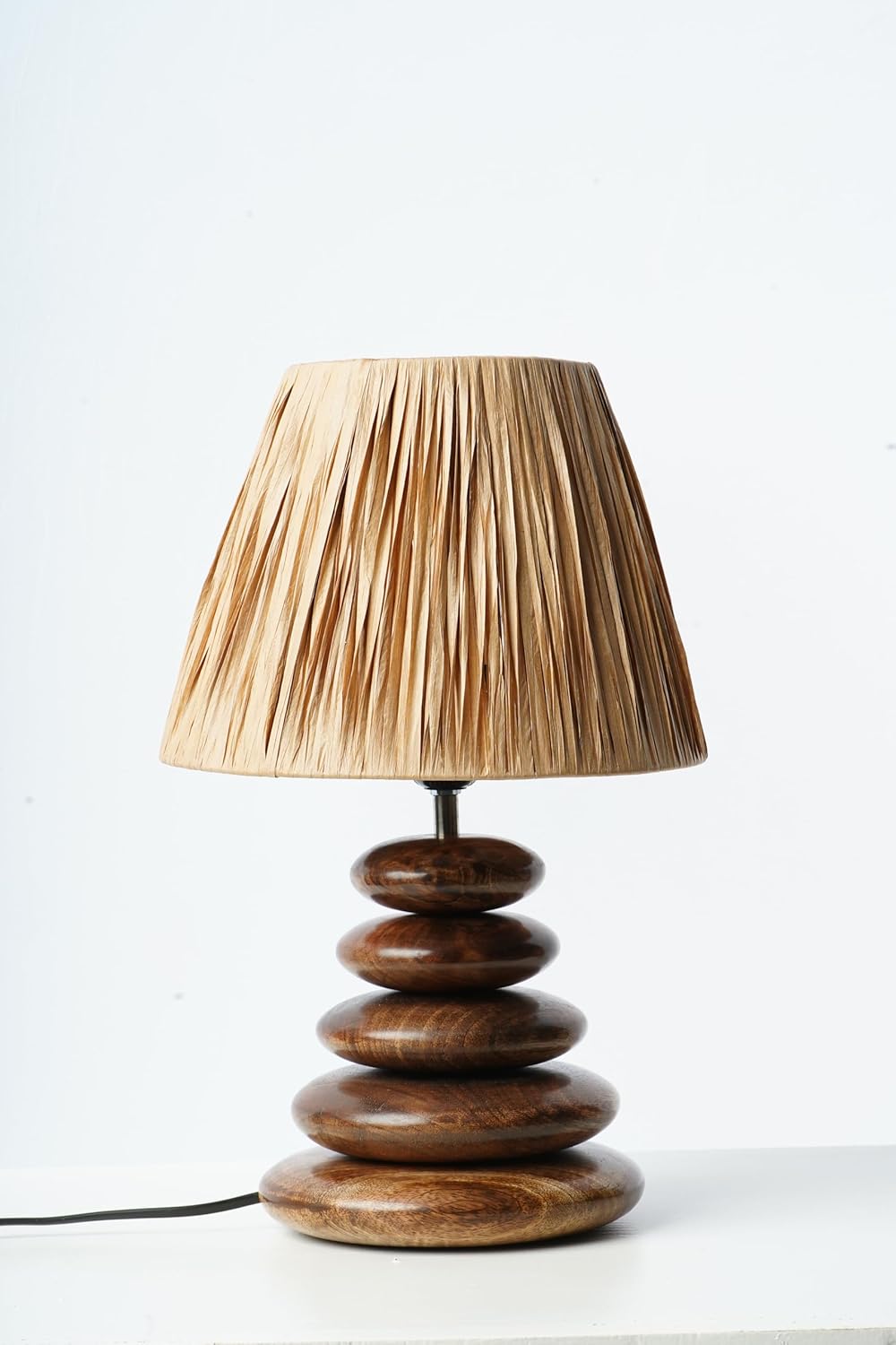 Ikari Homes Rustic Heaven Pebble Table Lamp, Handcrafted Premium Wooden Lamp, Natural Earthy Eco Friendly, Bedside Night Lamp, Home Decor, Size 15.5 in x 10 in