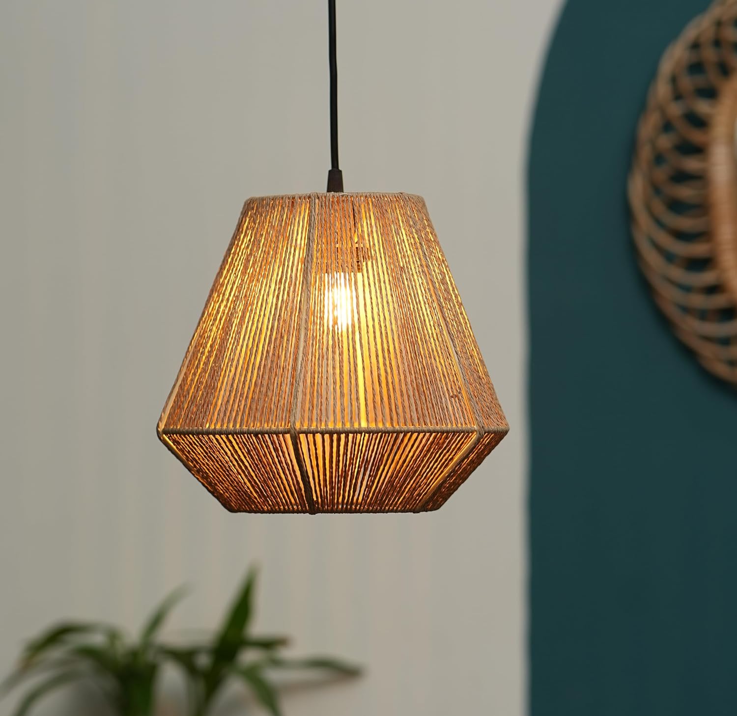 Ikari Homes Raffia Pendant Light I Rattan Pendant Lamp I Best use for Outdoor, Restaurants & Indoor I Home Decor Lamps I Beize Color Ceiling Light Boho Lamp I Warm Glow I Big Size 9 x 10 in