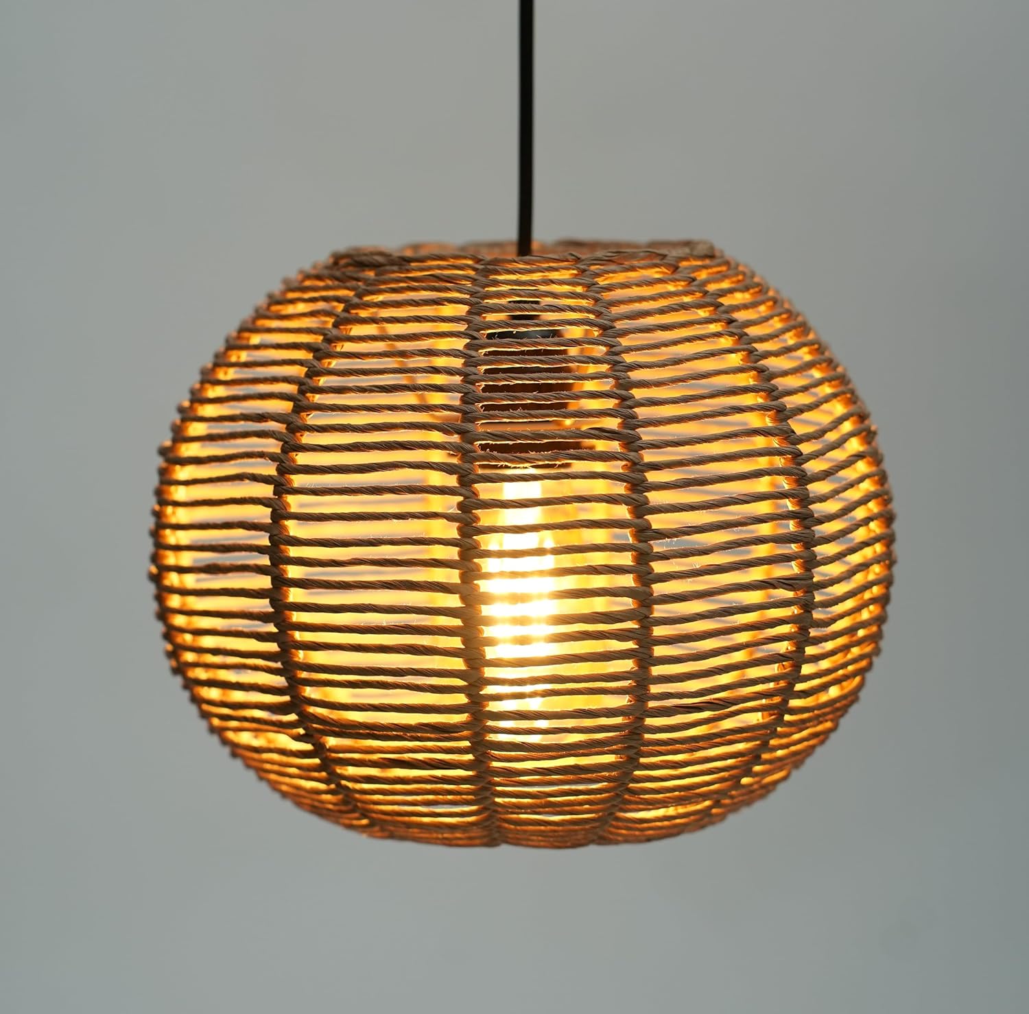 Ikari Homes Kora Pendant Light I Seagrass Paper Raffia lamp I Best use for Outdoor & Indoor Balcony/Living Room/Entrance/Hotels I Beize Color Ceiling Hanging Boho Lamp I Size 8 x 8 in