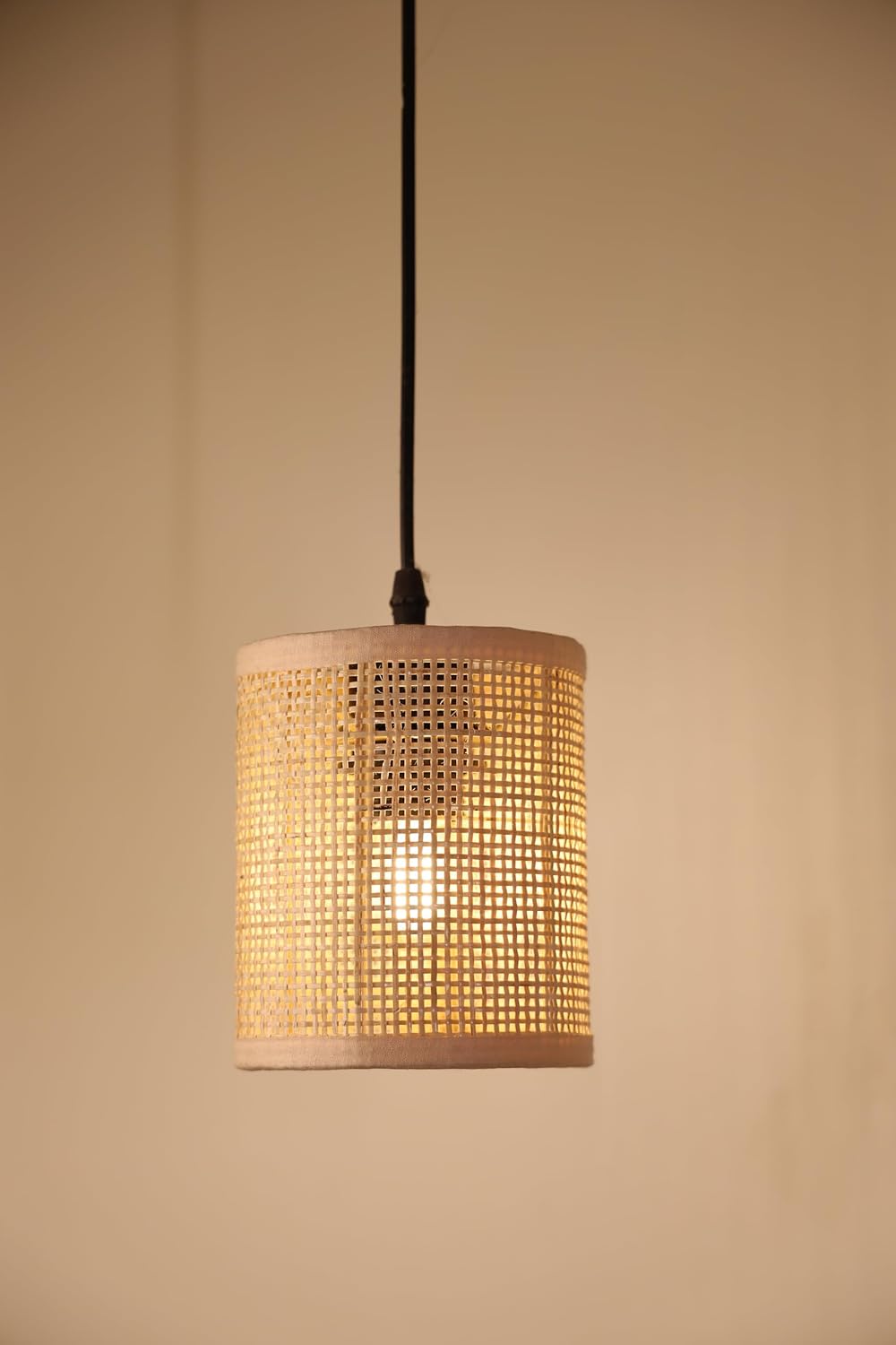 Ikari Homes Rattan Pendant Light, Cylindrical Woven Shade, Natural Indonesian Rattan I Boho Hanging Ceiling Hanging Light I Indoor & Outdoor Hanging Lamp I (Bulb not Included) (Rattan Square Mesh)
