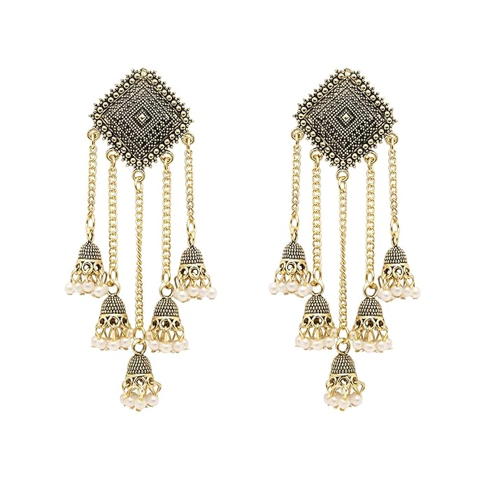 I Jewels Gold Plated fancy Multi Layered Dangle Jhumka Earrings For Women