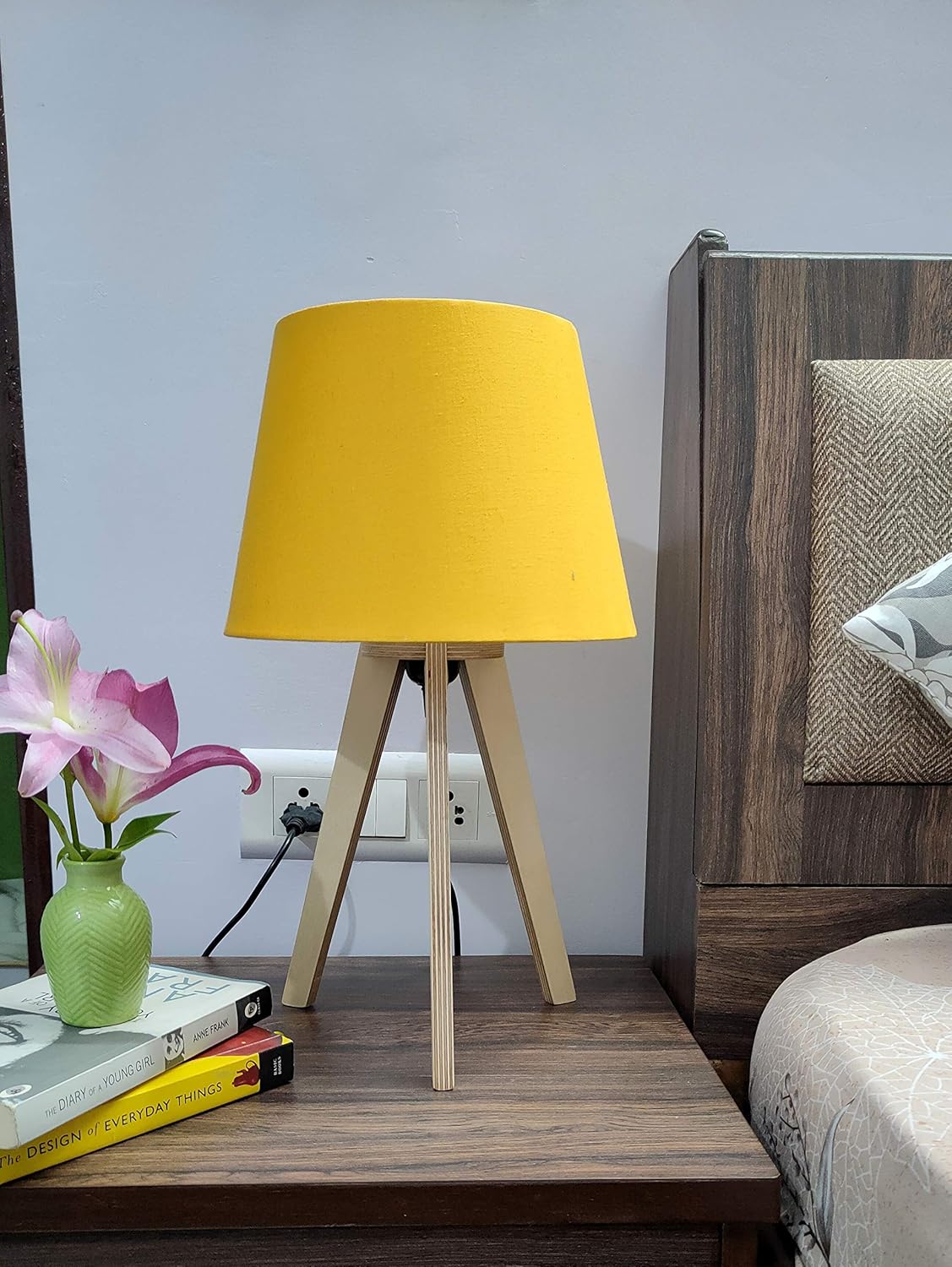 Crosscut Furniture Premium Wooden Bed Side LED Table Lamp In Natural Finish (Fresh Yellow)