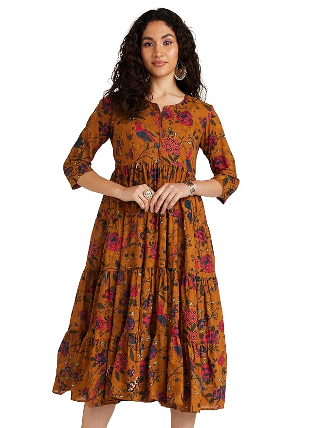 Biba Women Printed Mix and Match Below The Knee Dress