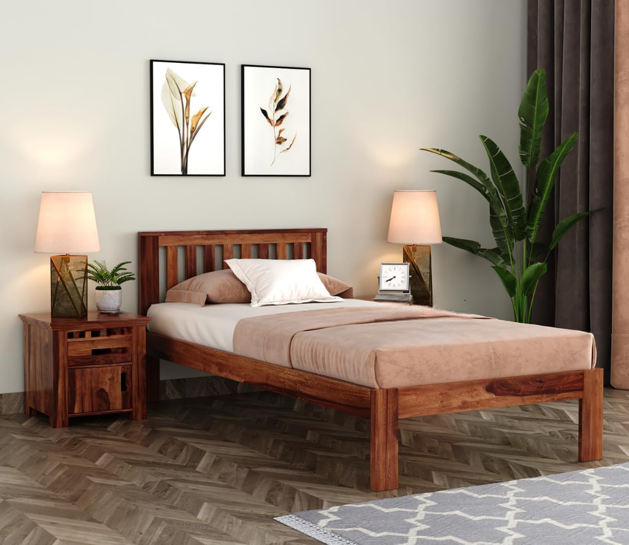 Solid Sheesham Wood Bed 6X4 Single Bed Without Storage for Bedroom - Single Cot Wooden BedSingle Size for Living Room Guest Room (Honey Finish)