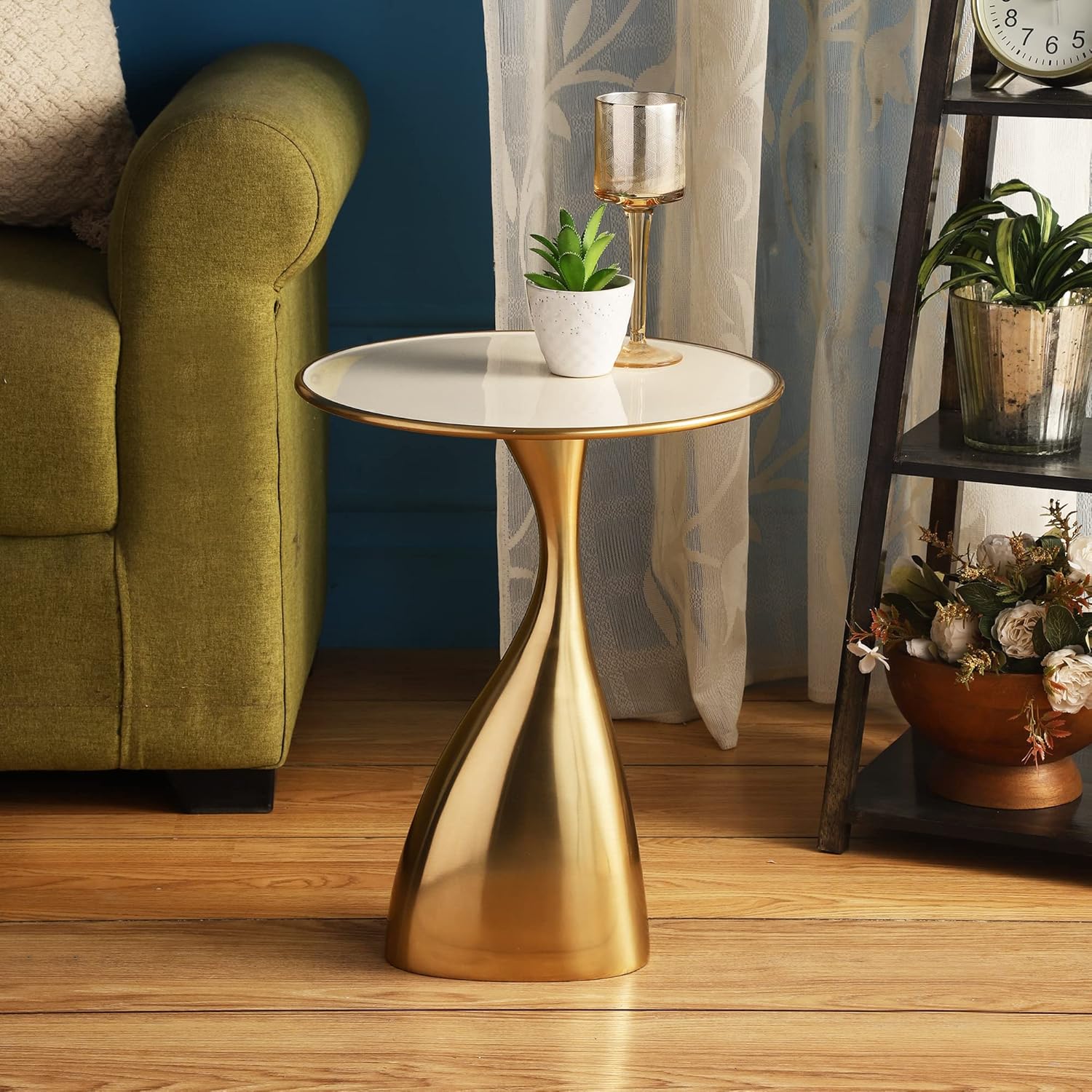 Decor de Maison Brings Handcrafted Ernest Table in Aluminium|Bed Side Table|Sofa Side Tables |End Table for Living Room, Bedroom, Office, Home Decor, Coffee Table in Gold (18 in Height)
